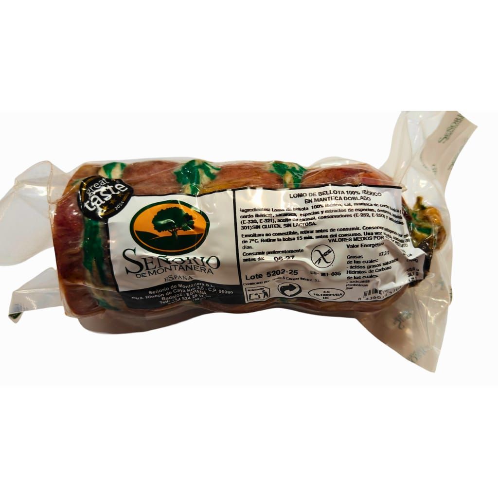 LOMO DE BELLOTA 100% IBÉRICO EN MANTECA DOBLADO SEÑORIO DE MONTANERA PRODUCTO DE EXTREMADURA