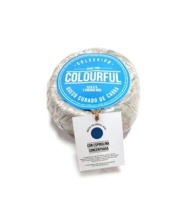QUESO CURADO DE CABRA CON ESPIRULINA CONCENTRADA COLOURFUL SILVA CORDERO ACEHUCHE PRODUCTO DE EXTREMADURA