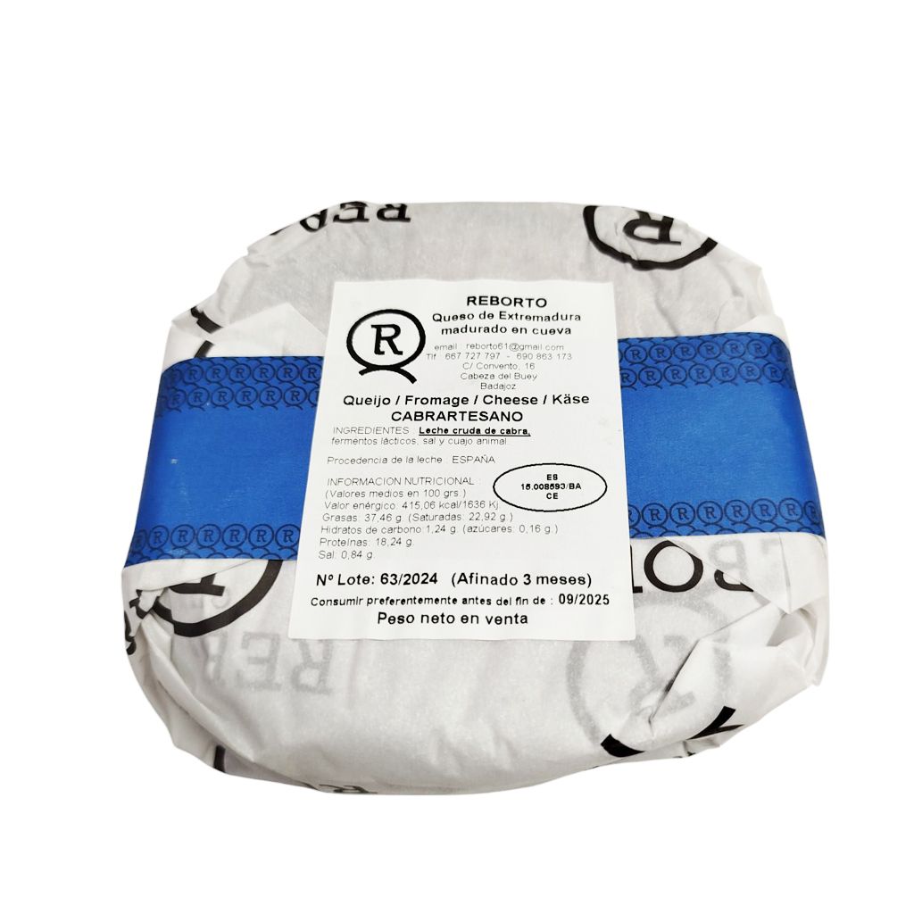 QUESO DE CABRA CARARTESANO REBORTO MADURADO EN CUEVA PRODUCTO DE EXTREMADURA